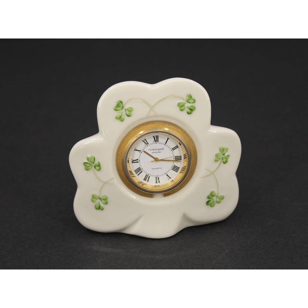 Donegal Parian China Shamrock Desk Clock Irish Porcelain Hand Painted Green